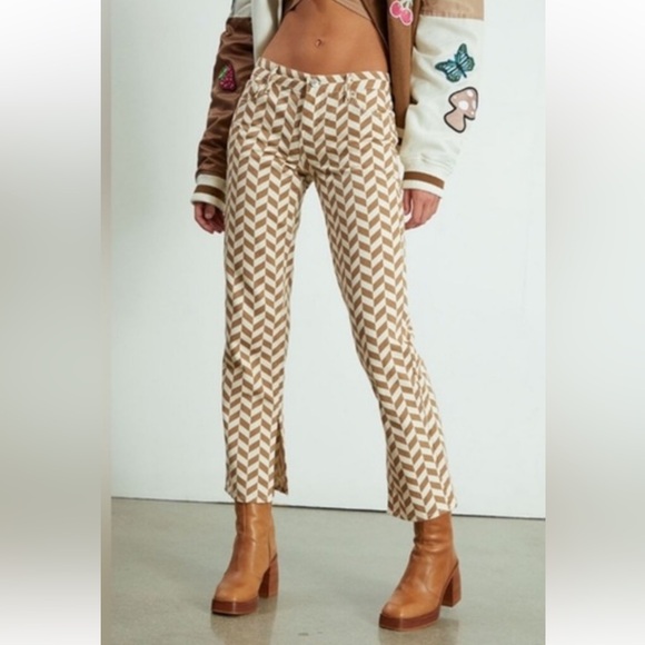 PacSun Tan and White Patterned Denim - funky pattern, straightleg with slit - 27 - Picture 1 of 9